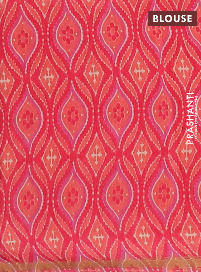 Chanderi silk cotton saree peach pink and magenta pink with allover prints and zari woven border