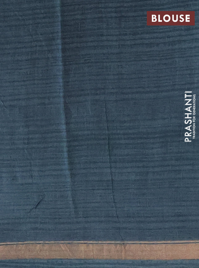 Chanderi silk cotton saree pink and bluish grey with allover kalmakari prints and zari woven border