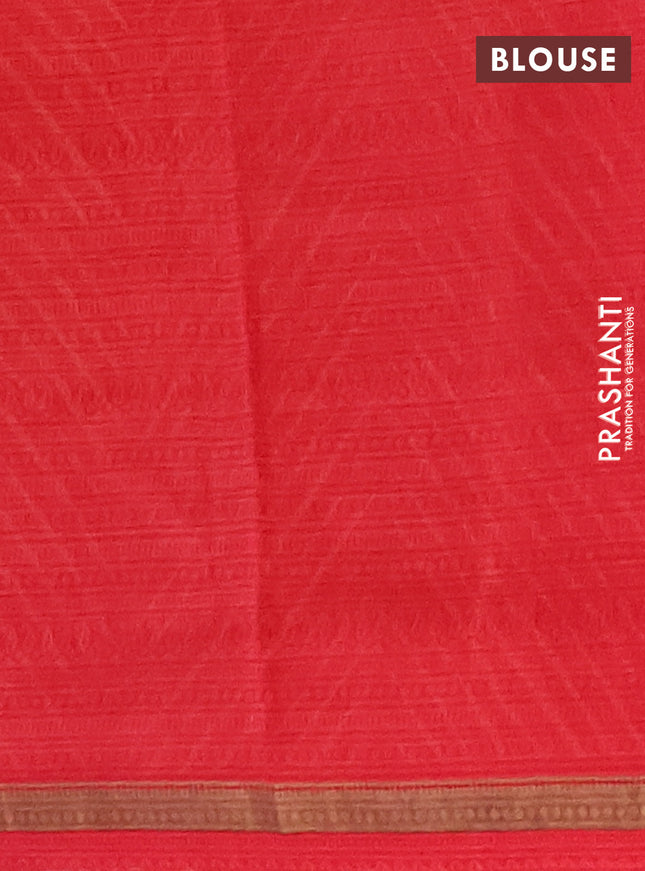 Chanderi silk cotton saree mustard yellow and red with allover kalmakari prints and zari woven border