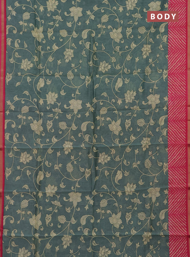 Chanderi silk cotton saree grey and pink with allover kalmakari prints and zari woven border
