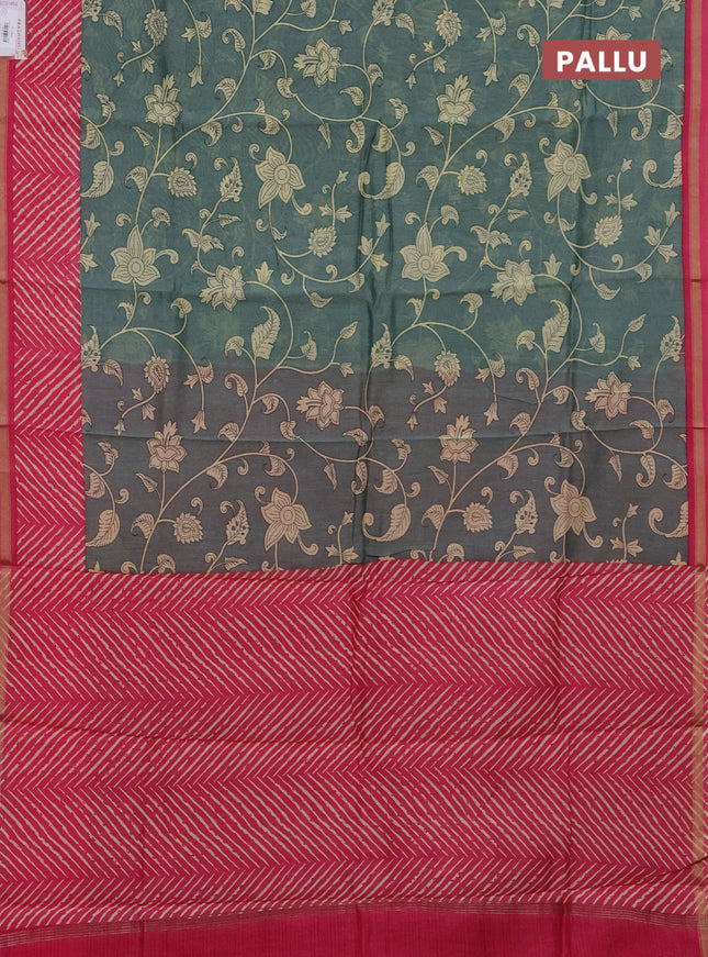 Chanderi silk cotton saree grey and pink with allover kalmakari prints and zari woven border