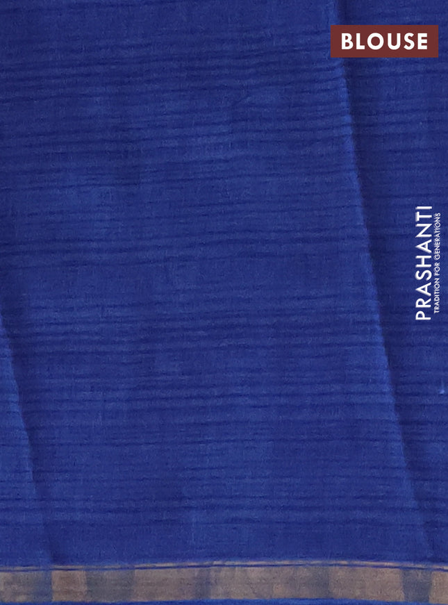 Chanderi silk cotton saree teal blue and blue with allover kalmakari prints and zari woven border