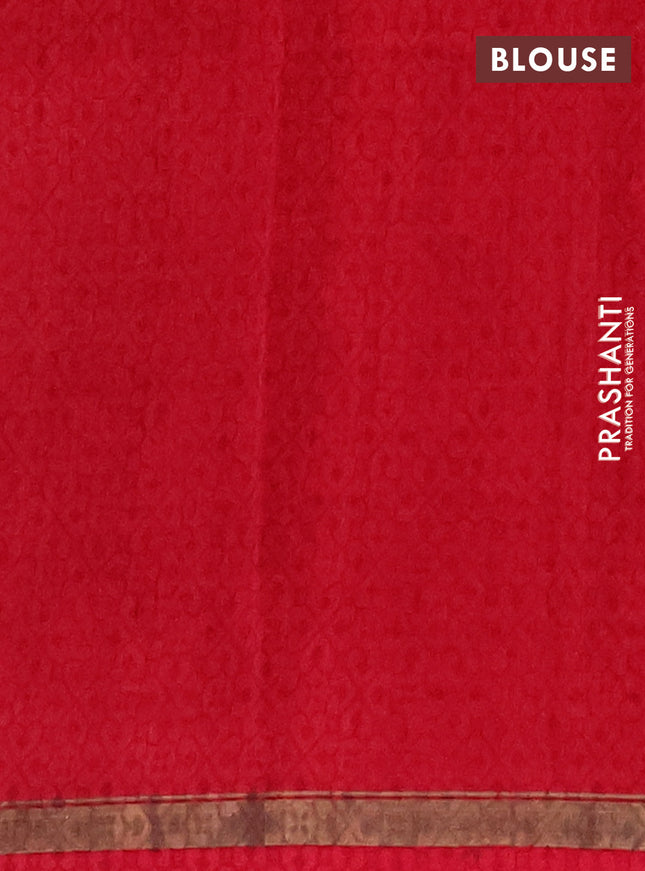 Chanderi silk cotton saree beige and red with allover kalamkari prints and printed zari border