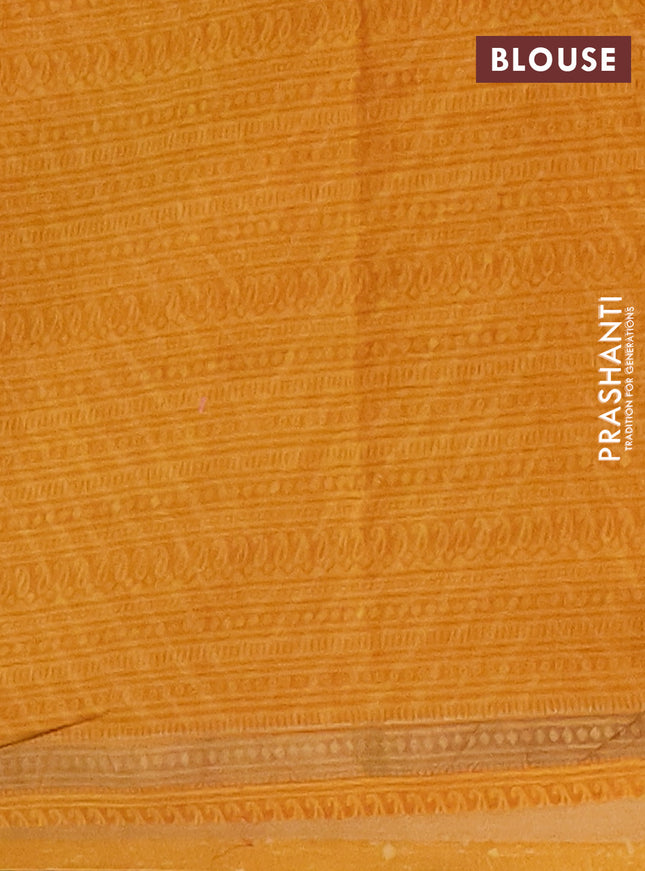 Chanderi silk cotton saree red and mustard yellow with allover kalamkari prints and printed zari border