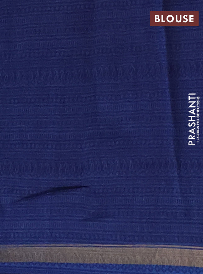 Chanderi silk cotton saree beige and blue with allover kalamkari prints and printed zari border