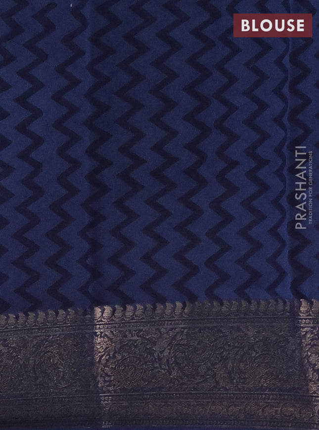 Chanderi silk cotton saree cream and peacock blue with allover prints and banarasi style border