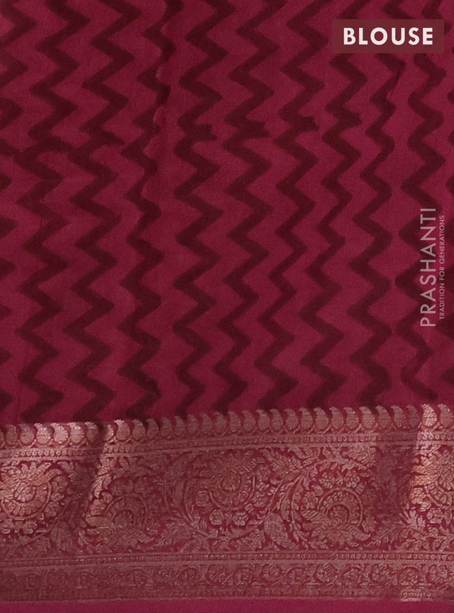 Chanderi silk cotton saree cream and maroon with allover prints and banarasi style border