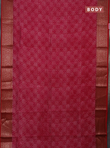 Chanderi silk cotton saree pink and red with allover prints and banarasi style border