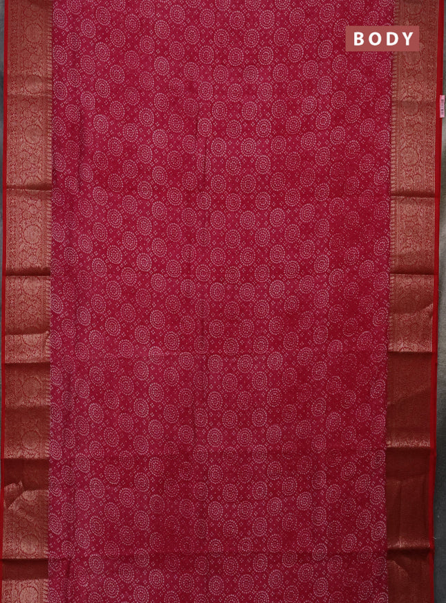 Chanderi silk cotton saree pink and red with allover prints and banarasi style border