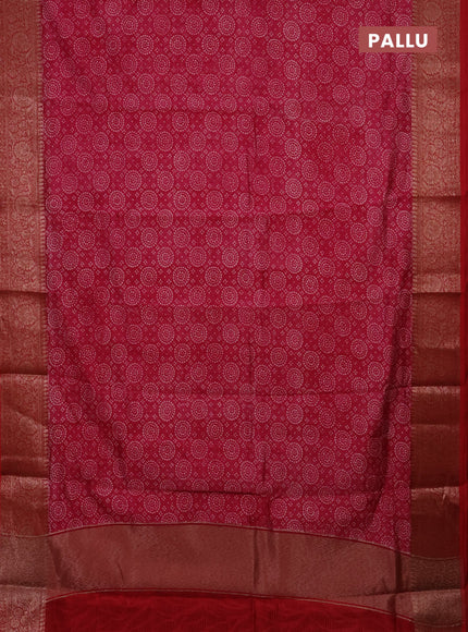 Chanderi silk cotton saree pink and red with allover prints and banarasi style border