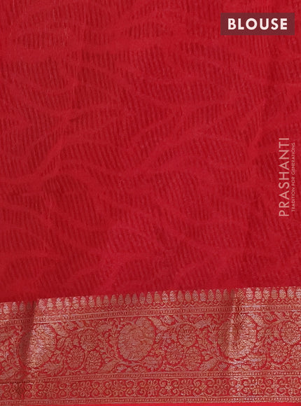 Chanderi silk cotton saree pink and red with allover prints and banarasi style border