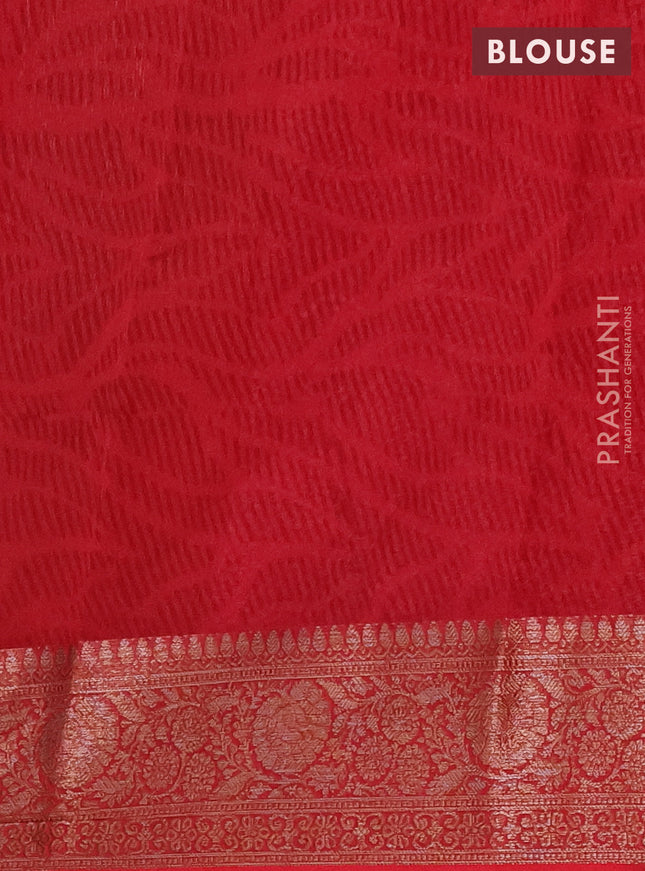 Chanderi silk cotton saree pink and red with allover prints and banarasi style border