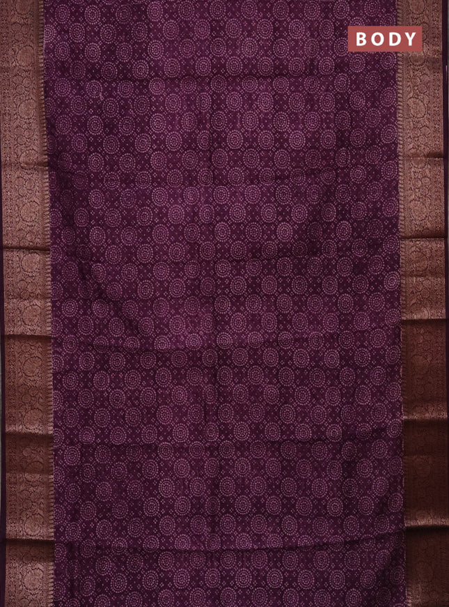 Chanderi silk cotton saree purple with allover prints and banarasi style border
