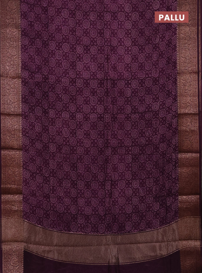 Chanderi silk cotton saree purple with allover prints and banarasi style border