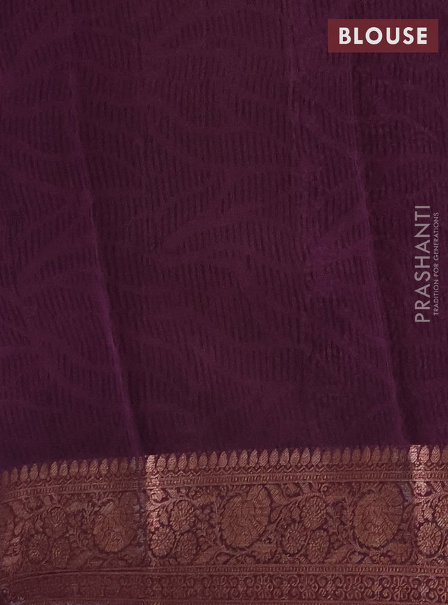 Chanderi silk cotton saree purple with allover prints and banarasi style border