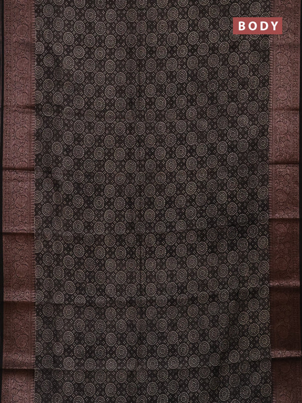 Chanderi silk cotton saree black with allover prints and banarasi style border