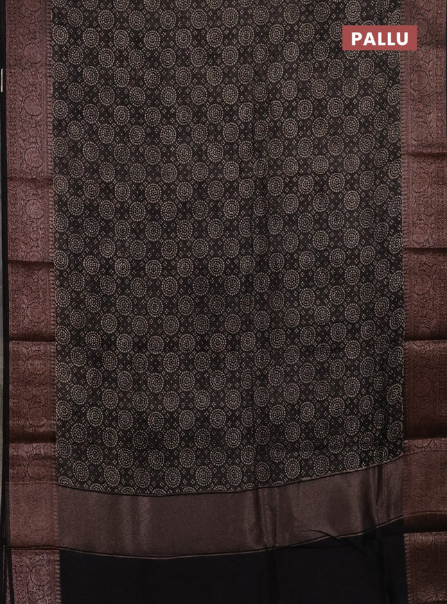 Chanderi silk cotton saree black with allover prints and banarasi style border
