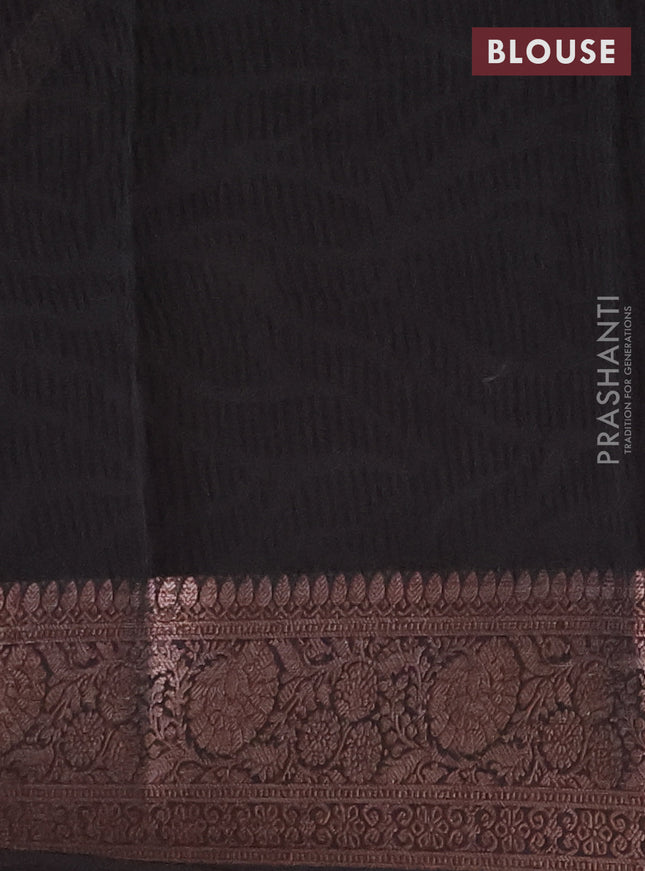 Chanderi silk cotton saree black with allover prints and banarasi style border