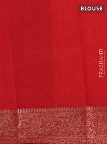 Chanderi silk cotton saree orange and red with allover prints and banarasi style border