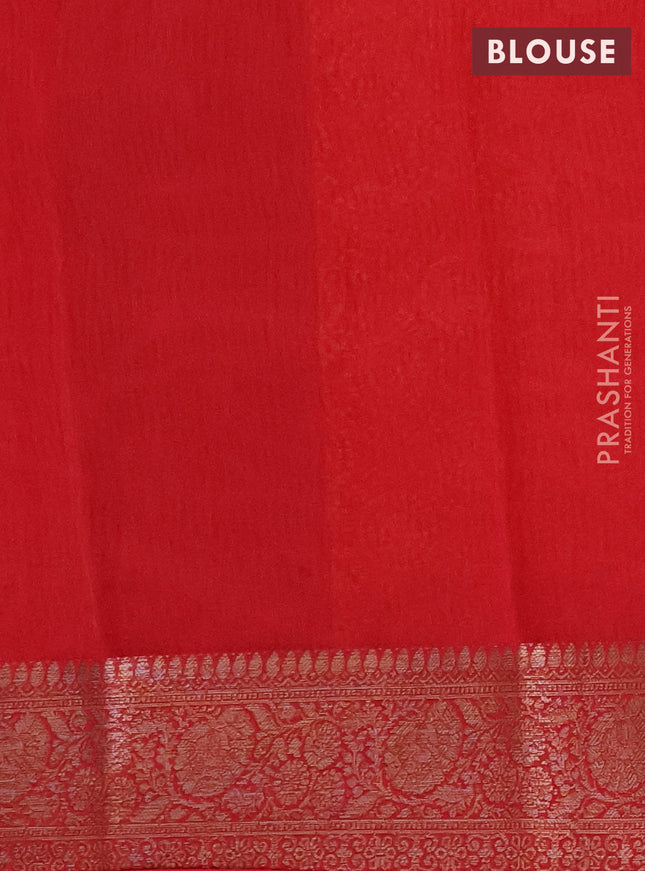 Chanderi silk cotton saree orange and red with allover prints and banarasi style border