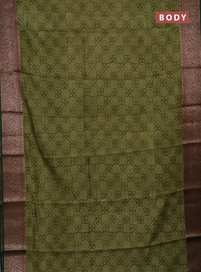 Chanderi silk cotton saree mehendi green and green with allover prints and banarasi style border