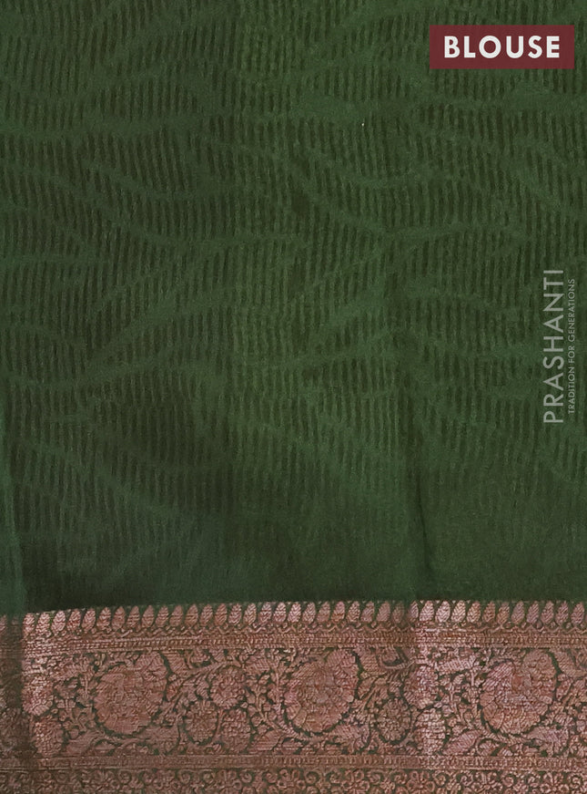 Chanderi silk cotton saree mehendi green and green with allover prints and banarasi style border