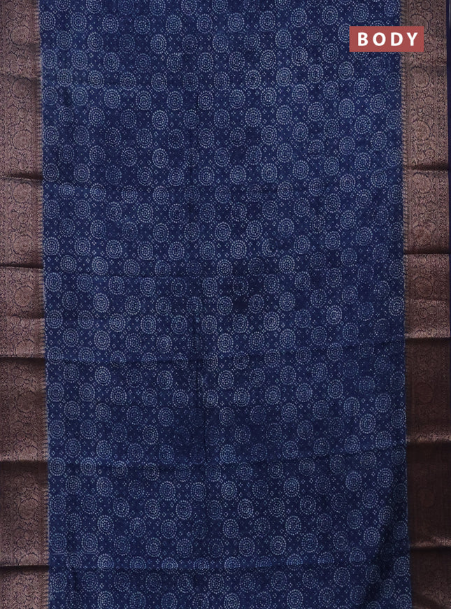 Chanderi silk cotton saree blue with allover prints and banarasi style border