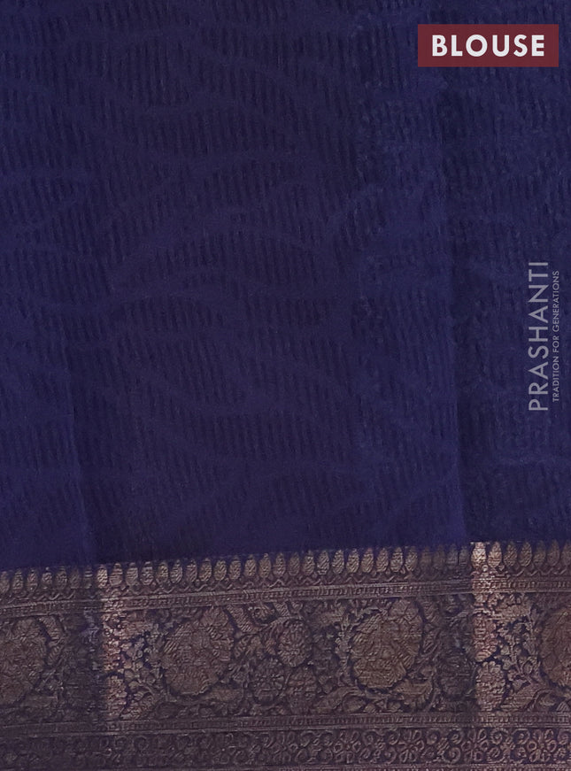 Chanderi silk cotton saree blue with allover prints and banarasi style border