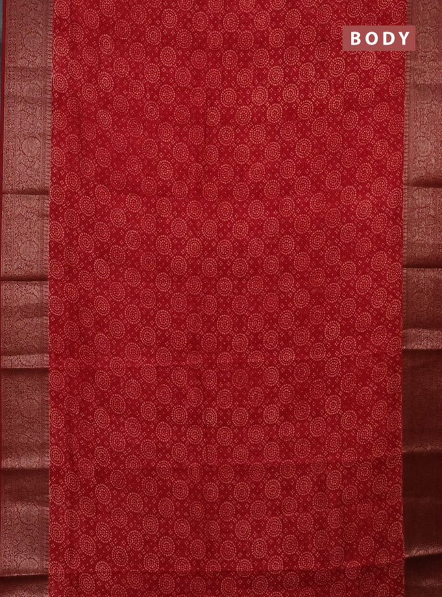 Chanderi silk cotton saree red and maroon with allover prints and banarasi style border