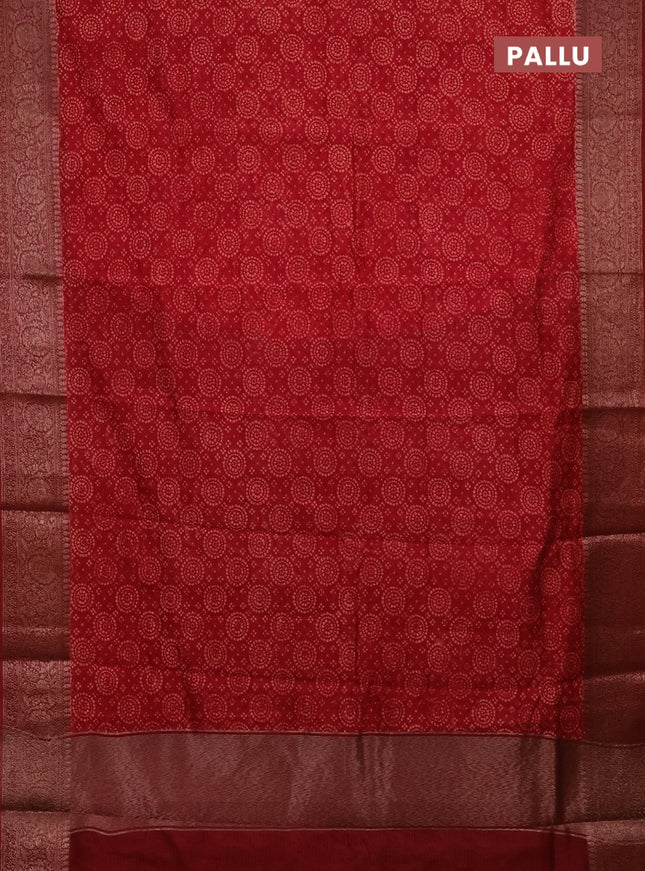 Chanderi silk cotton saree red and maroon with allover prints and banarasi style border