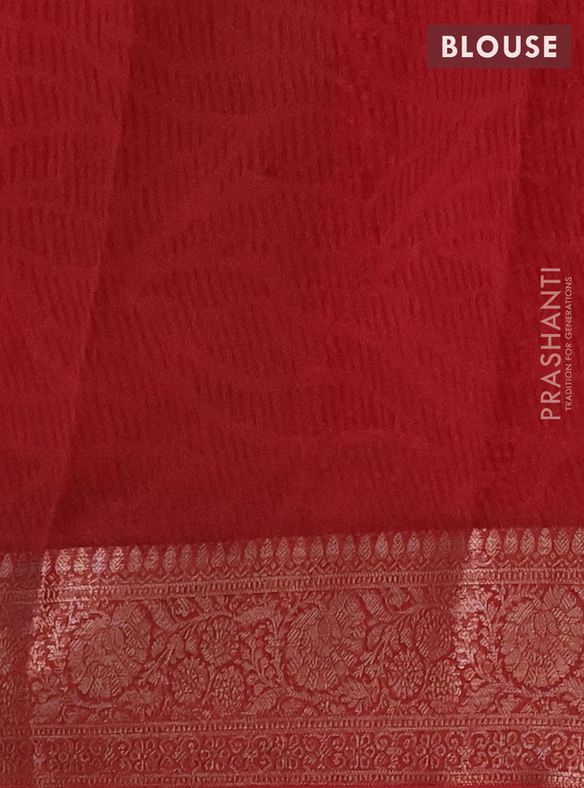 Chanderi silk cotton saree red and maroon with allover prints and banarasi style border