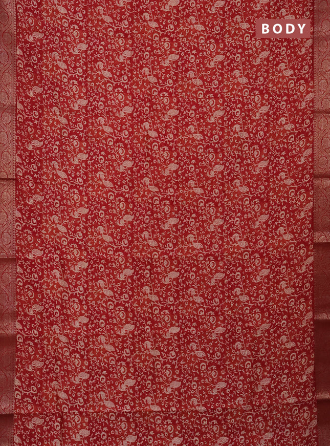 Chanderi silk cotton saree red with allover kalamkari prints and banarasi style border