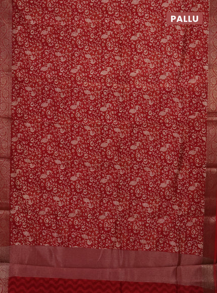 Chanderi silk cotton saree red with allover kalamkari prints and banarasi style border