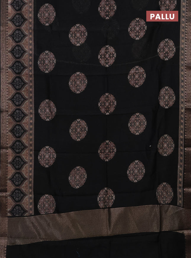 Chanderi silk cotton saree black with ajtakh butta prints and banarasi style border
