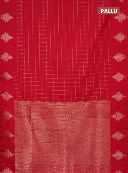 Semi soft silk saree pink with allover zari woven checked pattern and zari woven butta border