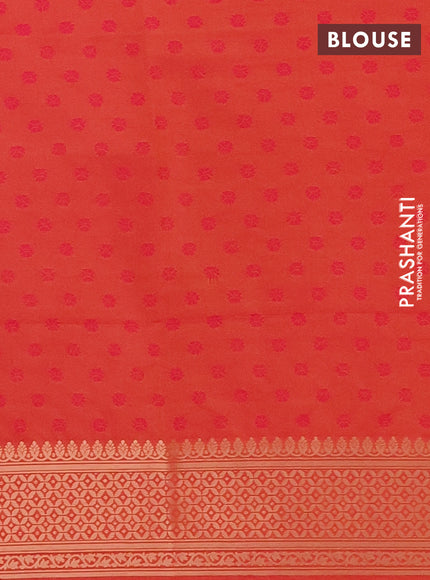 Semi soft silk saree dual shade of pinkish orange with allover zari woven checked pattern and zari woven butta border
