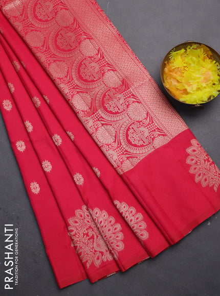 Semi soft silk saree pink with zari woven buttas and zari woven peacock butta border