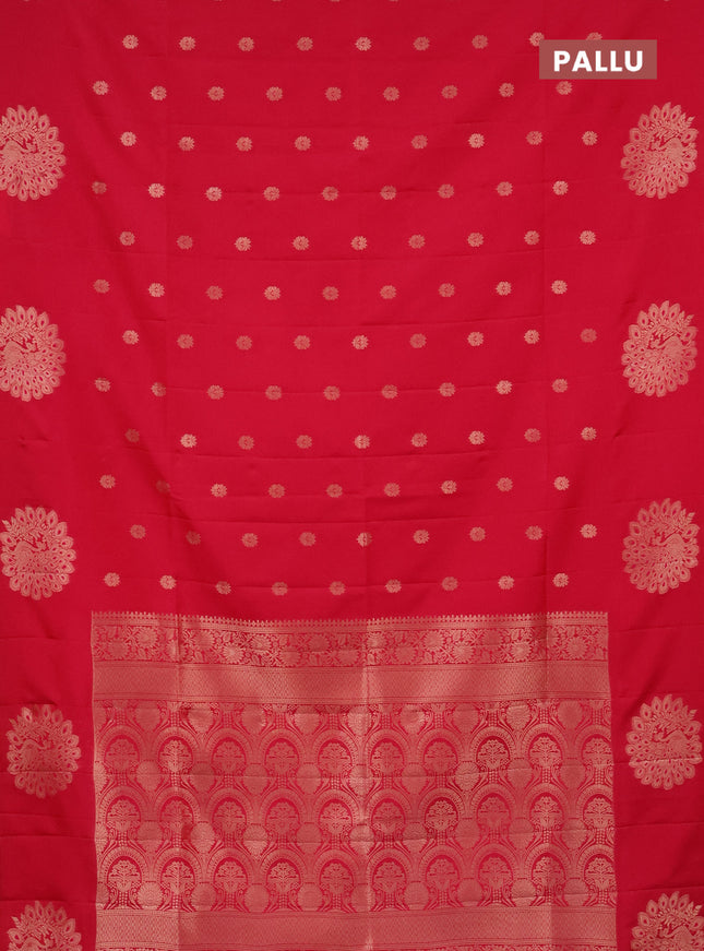 Semi soft silk saree pink with zari woven buttas and zari woven peacock butta border