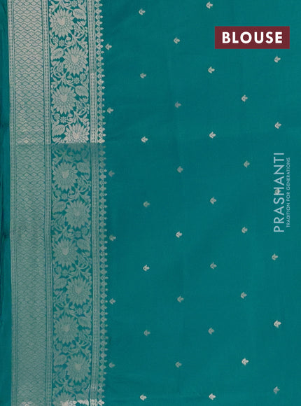 Semi soft silk saree teal blue with zari woven buttas and zari woven peacock butta border