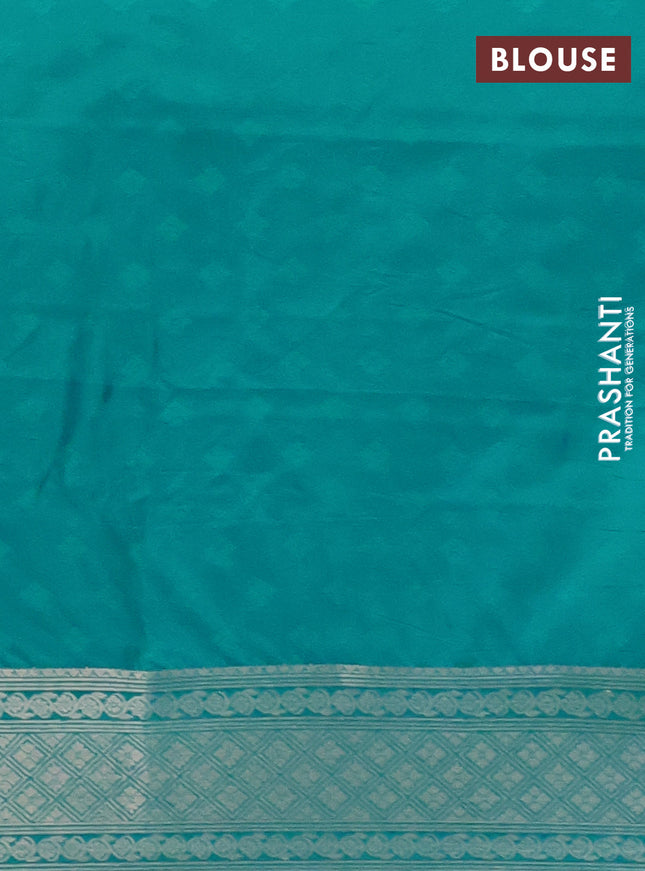 Semi soft silk saree teal blue with allover zari checked pattern and zari woven butta border