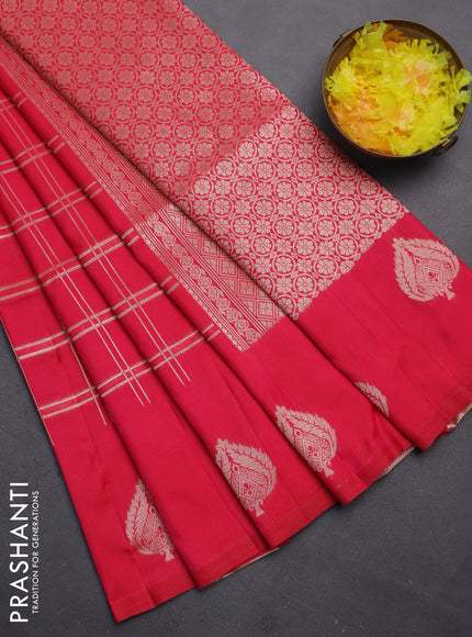 Semi soft silk saree pink with allover zari checked pattern and zari woven butta border
