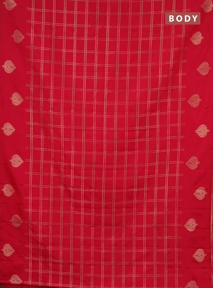 Semi soft silk saree pink with allover zari checked pattern and zari woven butta border