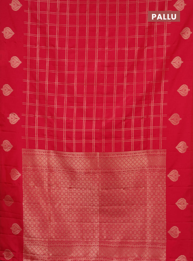 Semi soft silk saree pink with allover zari checked pattern and zari woven butta border