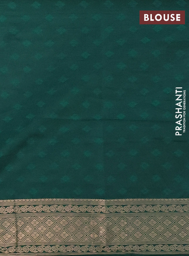 Semi soft silk saree dark green with allover zari checked pattern and zari woven butta border