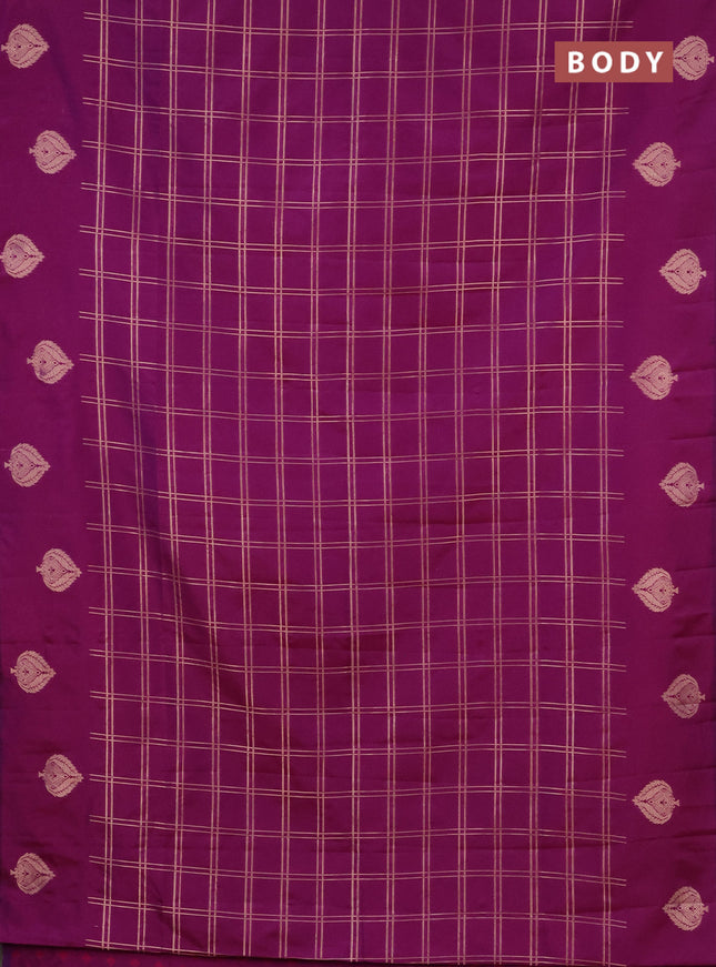 Semi soft silk saree dual shade of purple with allover zari checked pattern and zari woven butta border