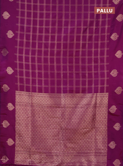 Semi soft silk saree dual shade of purple with allover zari checked pattern and zari woven butta border