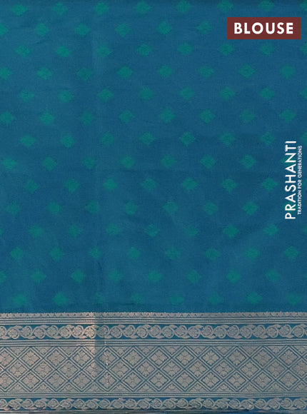 Semi soft silk saree dual shade of bluish green with allover zari checked pattern and zari woven butta border