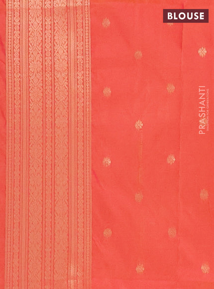 Semi soft silk saree dual shade of pinkish orange with allover zari weaves and zari woven butta border