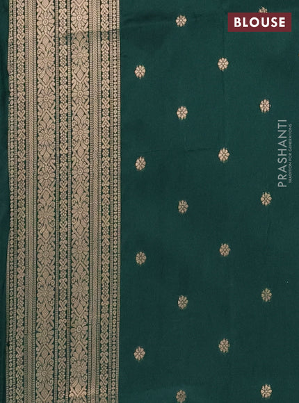 Semi soft silk saree dark green with allover zari weaves and zari woven butta border