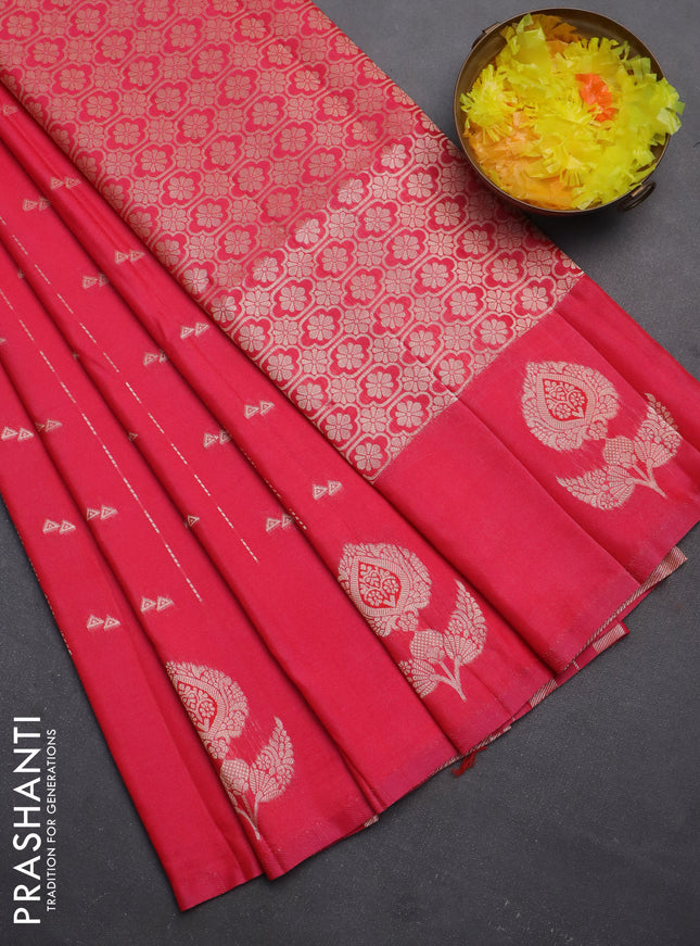 Semi soft silk saree pink with allover zari weaves and zari woven butta border